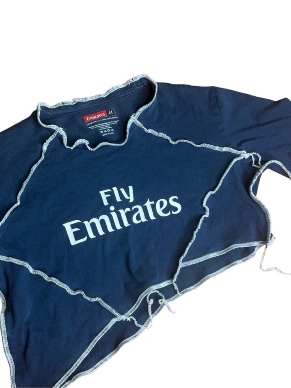 Fly Emirates Reworked Custom Patchwork Asymmetrical Crop Top - Picture 3 of 4
